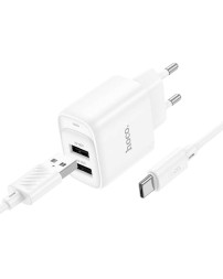 Сетевое зар. устр. Hoco C141A с шнуром Type-C 2USB 2.1A белое