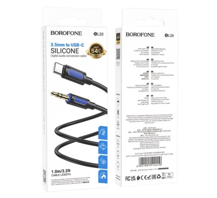  Кабель-переходник Borofone BL20 Type-C (папа) на AUX 3.5мм (папа) 1м черный