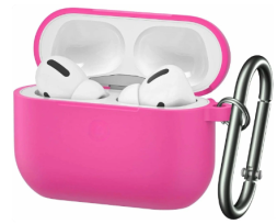 Силиконовый чехол для AirPods Pro 2 c карабином ярко-розовый