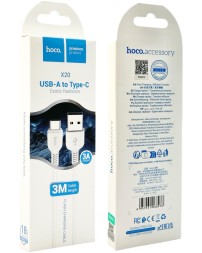 Usb Кабель-зарядка Type-C Hoco X20 Flash 3A 3м силиконовый белый