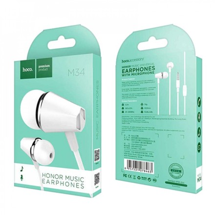  Наушники с микрофоном Hoco M34 1.2м белые