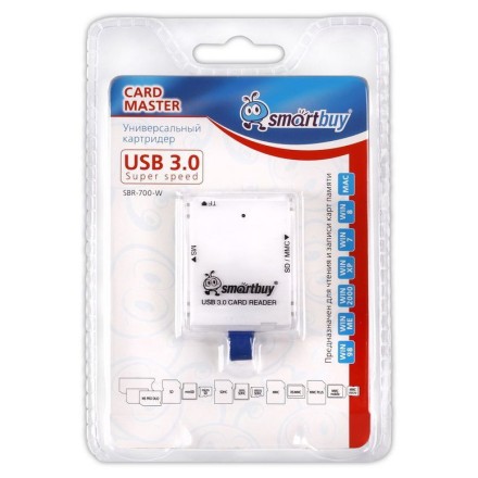  Картридер USB3.0 MicroSD/SD/MMC/MS/M2/TF/xD Smartbuy 700 белый (SBR-700-W)