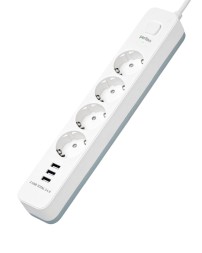 Perfeo сетевой фильтр "POWER STREAM", 2500W, 2,0м, 4 розетки, 3 USB, белый.