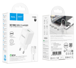 Сетевое зар. устр. Hoco C145A с шнуром Type-C 1USB 18W белое