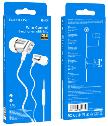  Наушники с микрофоном Borofone BM66 1.2м белые