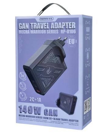  Сетевое зар. устр. Remax RP-U106 1USB/2C 140W серое