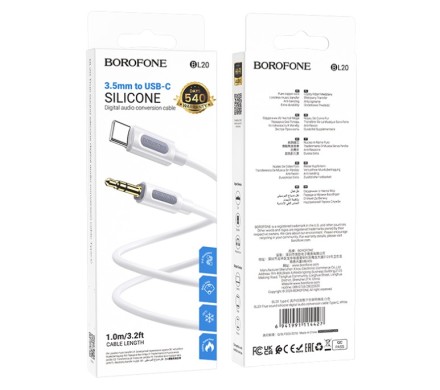  Кабель-переходник Borofone BL20 Type-C (папа) на AUX 3.5мм (папа) 1м белый
