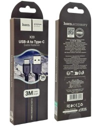 Usb Кабель-зарядка Type-C Hoco X20 Flash 3A 3м силиконовый черный