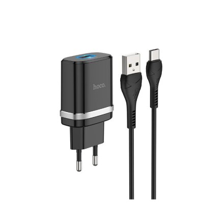  Сетевое зар. устр. Hoco C12Q с шнуром Type-C 1USB QC3.0 2.4A черное