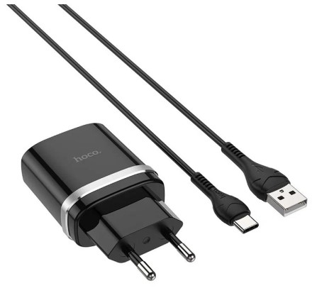  Сетевое зар. устр. Hoco C12Q с шнуром Type-C 1USB QC3.0 2.4A черное