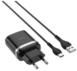 Сетевое зар. устр. Hoco C12Q с шнуром Type-C 1USB QC3.0 2.4A черное