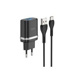 Сетевое зар. устр. Hoco C12Q с шнуром Type-C 1USB QC3.0 2.4A черное