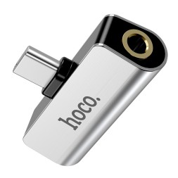 Переходник Hoco LS26 Type-C (папа) на AUX 3.5мм (мама)/USB-C (мама) серый