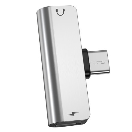  Переходник Hoco LS26 Type-C (папа) на AUX 3.5мм (мама)/USB-C (мама) серый