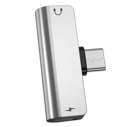 Переходник Hoco LS26 Type-C (папа) на AUX 3.5мм (мама)/USB-C (мама) серый
