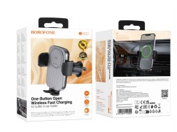 Держатель c беспроводной зарядкой в воздуховод Borofone BH221 15W с зажимом черный