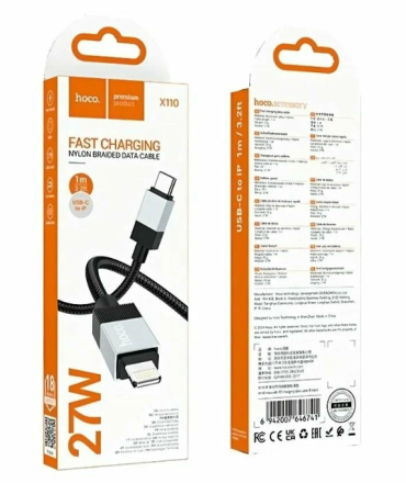  Usb Кабель-зарядка Type-C на Lightning Hoco X110 27W 1м силиконовый черный