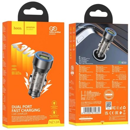  Автомобильное заряд. устр. Hoco NZ12A 1USB/1C 43W черный