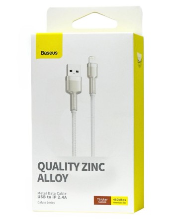  Usb Кабель-зарядка Lightning Baseus Cafule Metal 2м (CALJK-B02) 2.4A белый