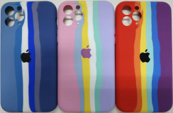 Накладка для i-Phone 11 Pro силикон матовый радужный разноцветный