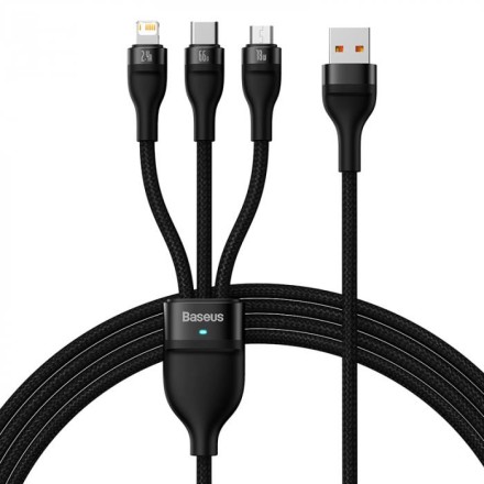  Кабель-зарядка Baseus Flash 3в1 Micro/Lightning/Type-C 1.2м (CASS040001) 6A черный