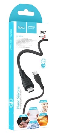 Usb Кабель-зарядка Micro Hoco X67 Nano 2.4A 1м мягкий силиконовый черный