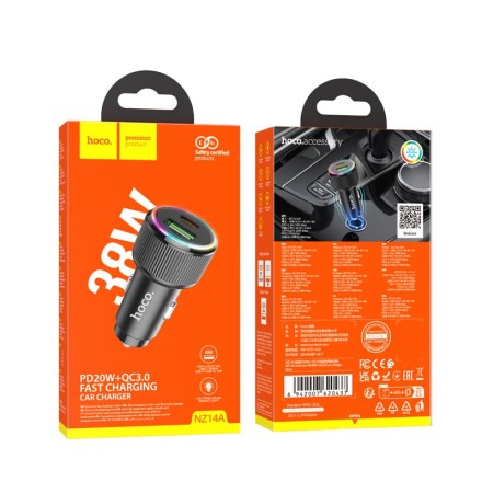  Автомобильное заряд. устр. Hoco NZ14A 1USB/1C 38W черный