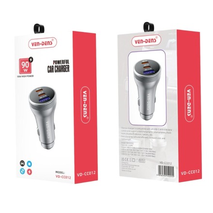  Автомобильное заряд. устр. Ven-Dens CC012 USB/2USB-C 90W серебристое