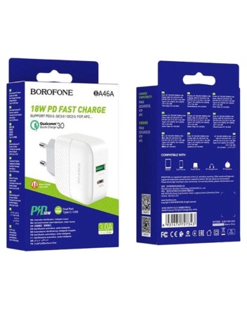  Сетевое зар. устр. Borofone BA46A 1USB/1C PD3.0/QC3.0 3A 18W белое