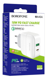 Сетевое зар. устр. Borofone BA46A 1USB/1C PD3.0/QC3.0 3A 18W белое