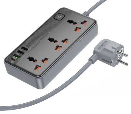  Сетевой фильтр Borofone BAC3A 3-розетки/3USB/1USB-C AC-2500W/DC-20W 1.5м черный