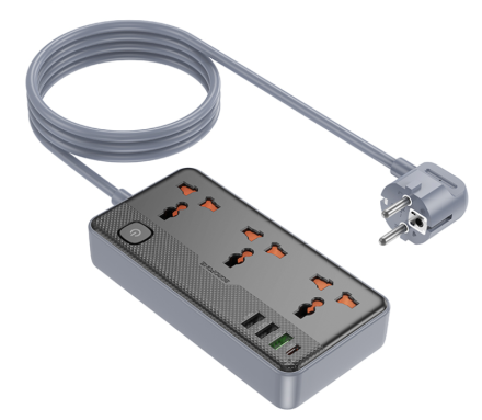  Сетевой фильтр Borofone BAC3A 3-розетки/3USB/1USB-C AC-2500W/DC-20W 1.5м черный