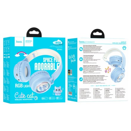  Стереонаушники Bluetooth Полноразмерные Hoco W50 синие