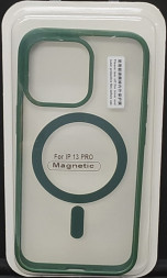 Накладка для i-Phone 13 Pro 6.1&quot; Magsafe силикон прозрачный бока зеленые