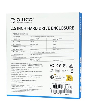  Внешний корпус для HDD/SSD Sata 2.5&quot; Orico 2580U3 Micro-B черный
