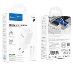 Сетевое зар. устр. Hoco C148A с шнуром Type-C на Lightning 1C 30W белое