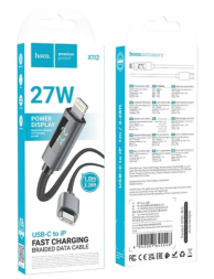 Usb Кабель-зарядка Type-C на Lightning Hoco X112 с дисплеем 1м силиконовый черный
