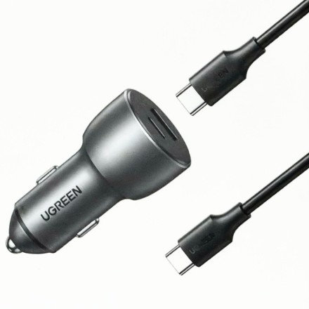  Автомобильное заряд. устр. Ugreen CD213 с шнуром Type-C на Type-C 1USB/1C 60W серое
