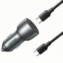 Автомобильное заряд. устр. Ugreen CD213 с шнуром Type-C на Type-C 1USB/1C 60W серое