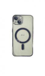 Накладка для iPhone 13 J-Case Magsafe силикон прозрачный серебристая рамка