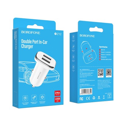  Автомобильное заряд. устр. Borofone BZ12 2USB 2.4A белое