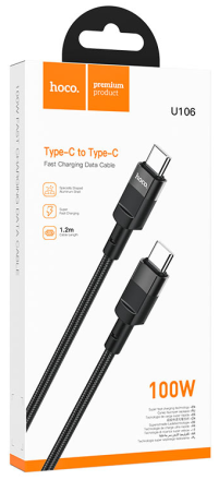  Usb Кабель-зарядка Type-C на Type-C Hoco U106 5A 100W 1.2м черный