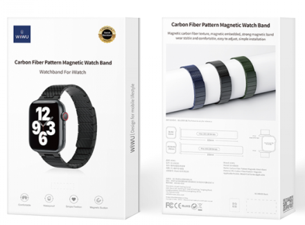  Металлический ремешок Wiwu Carbon Fiber Magnetic Watch Band для Apple Watch 42/44/45/49mm черный