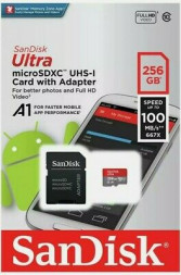 micro SDXC карта памяти SanDisk 256GB Class10 UHS-1 Ultra Android 100MB/s с ад. (SDSQUAR-256G-GN6MA)