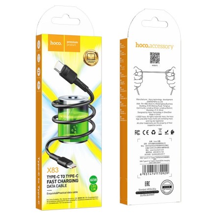  Usb Кабель-зарядка Type-C на Type-C Hoco X83 3A 60W 1м черный