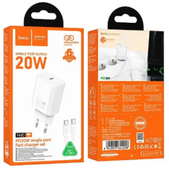 Сетевое зар. устр. Hoco N60 с шнуром Type-C на Type-C 1С 20W белое