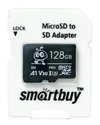 micro SDXC карта памяти Smartbuy 128GB Class10 PRO U3 R/W:90/70 MB/s (с адаптером SD)