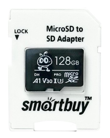  micro SDXC карта памяти Smartbuy 128GB Class10 PRO U3 R/W:90/70 MB/s (с адаптером SD)