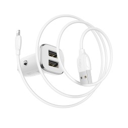 Автомобильное заряд. устр. Borofone BZ12 с шнуром Lightning 2USB 2.4A белое