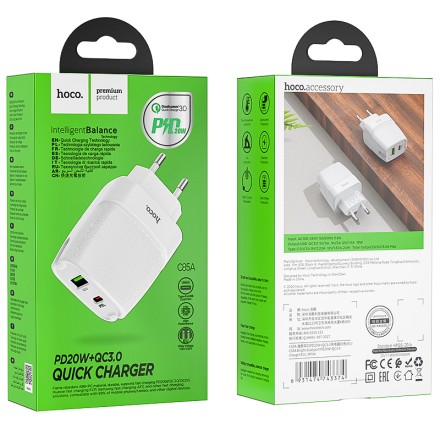  Сетевое зар. устр. Hoco C85A 1USB 1C 20W 3A белое